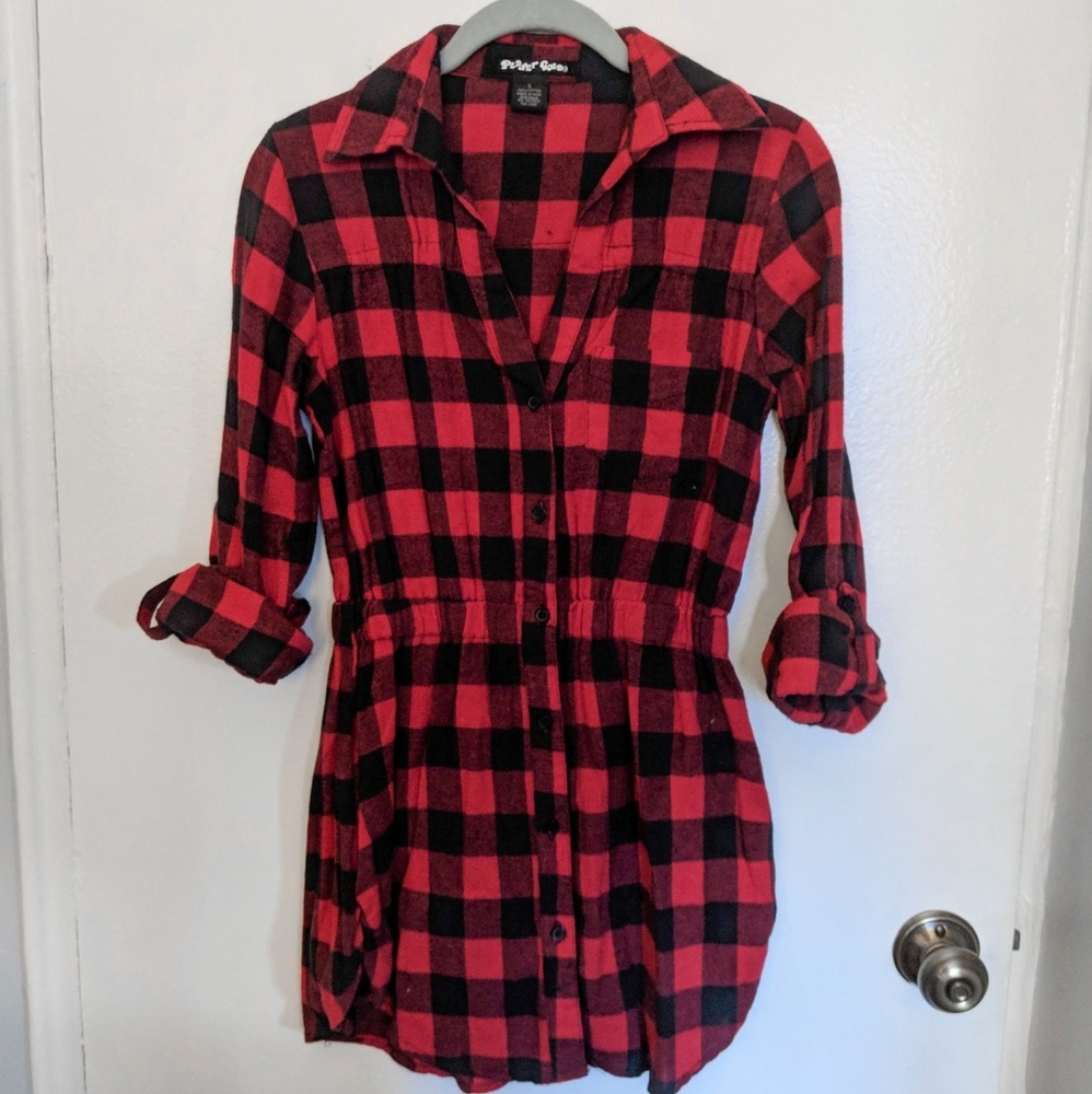 Red Plaid Flannel Shirt Dress